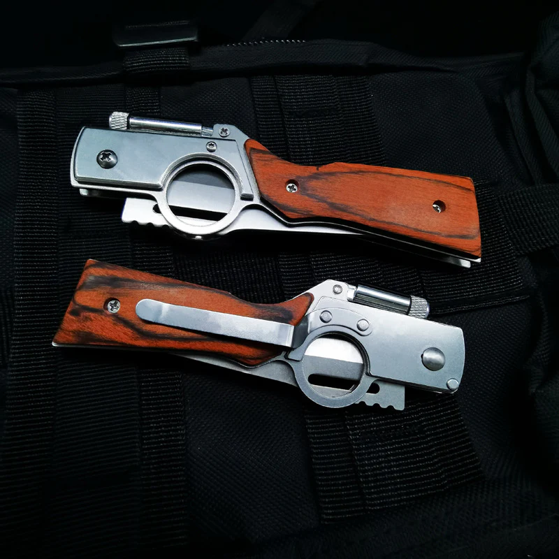 AK47  Folding Knife with Light Colored Wood Textured Pocket knives - Image 3