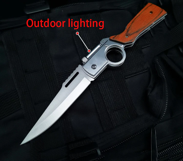 AK47  Folding Knife with Light Colored Wood Textured Pocket knives - Image 4