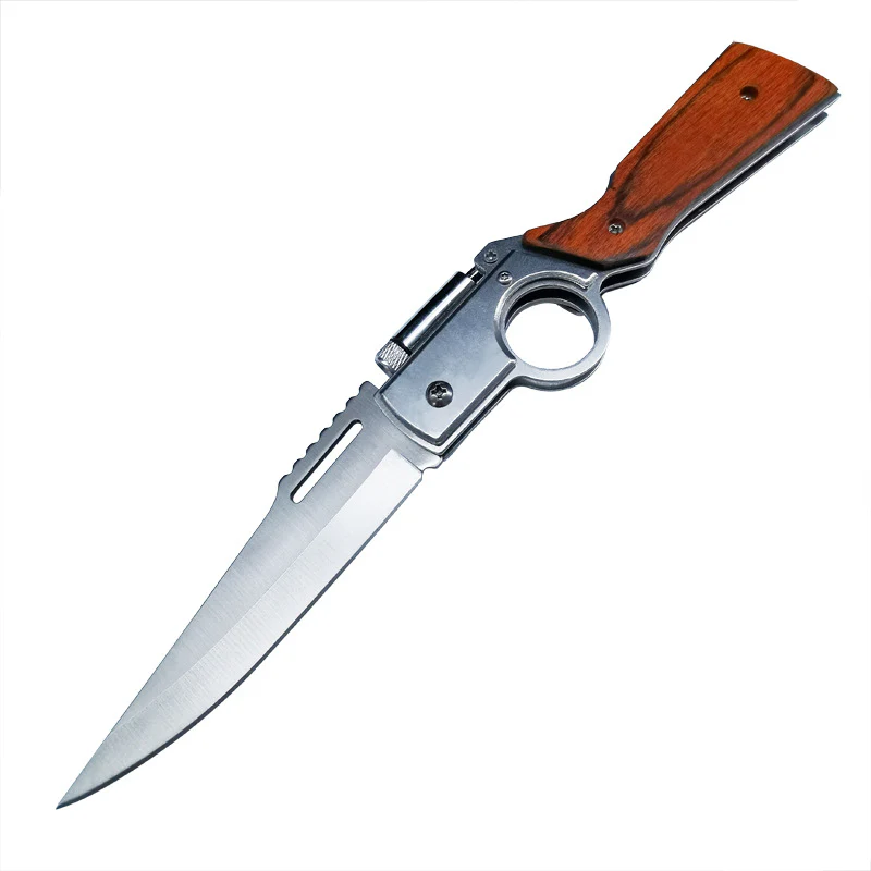 AK47  Folding Knife with Light Colored Wood Textured Pocket knives - Image 5