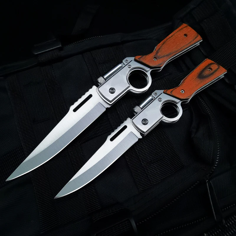 AK47  Folding Knife with Light Colored Wood Textured Pocket knives - Image 6