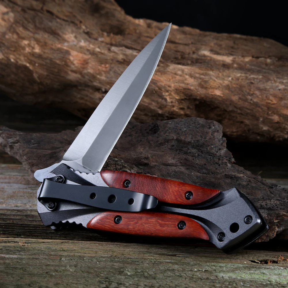 BM Wooden Handle Folding Knife Outdoor Camping Pocket Knives - Image 2