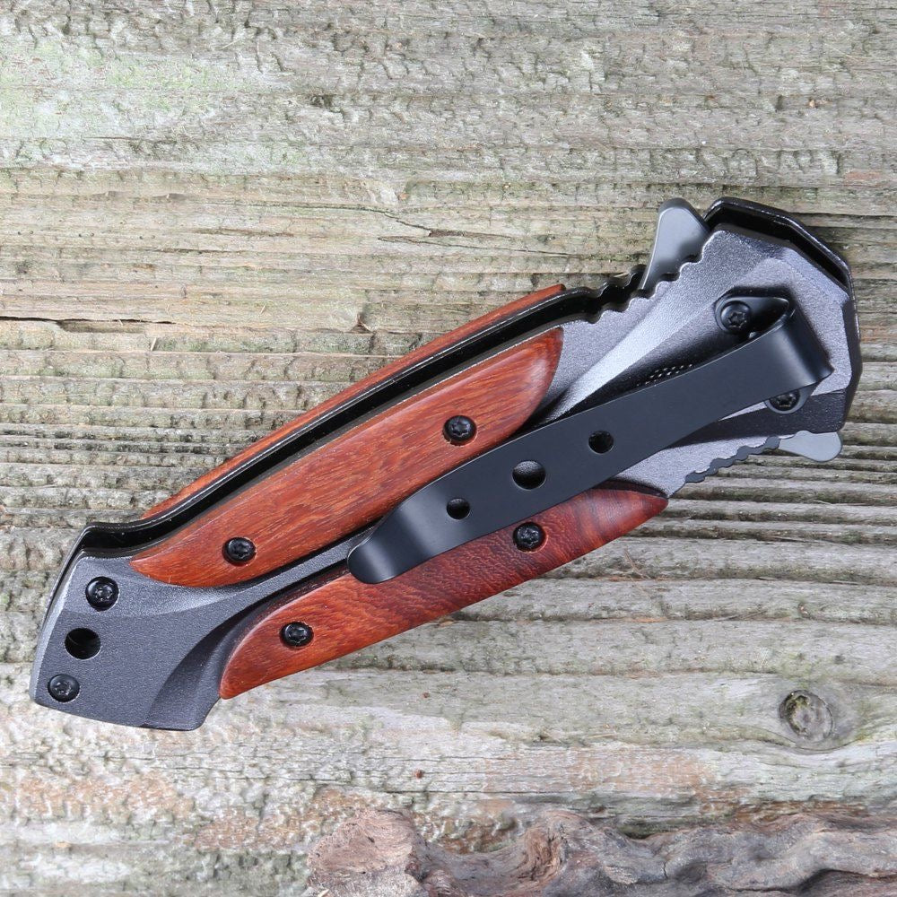 BM Wooden Handle Folding Knife Outdoor Camping Pocket Knives - Image 3