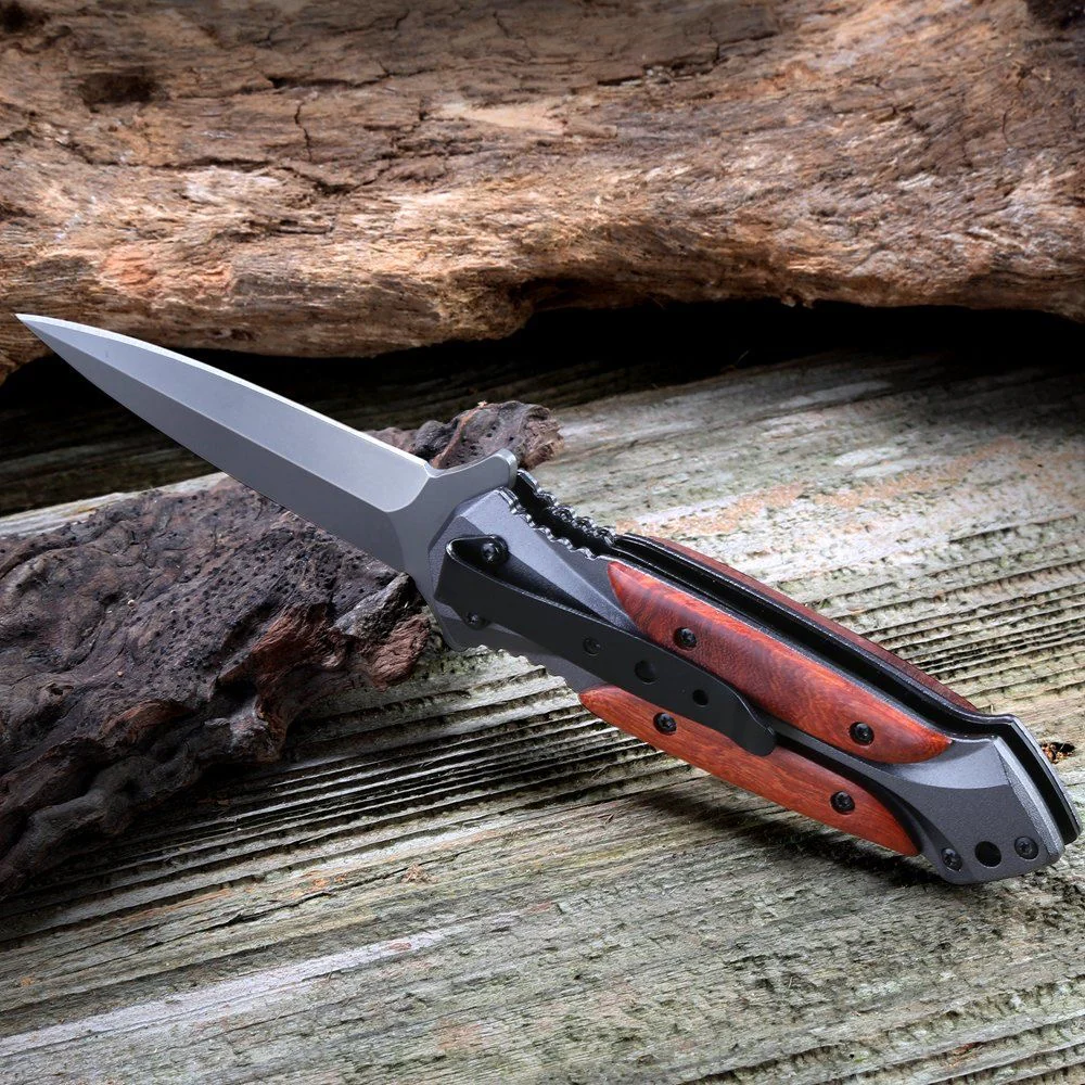 BM Wooden Handle Folding Knife Outdoor Camping Pocket Knives - Image 4