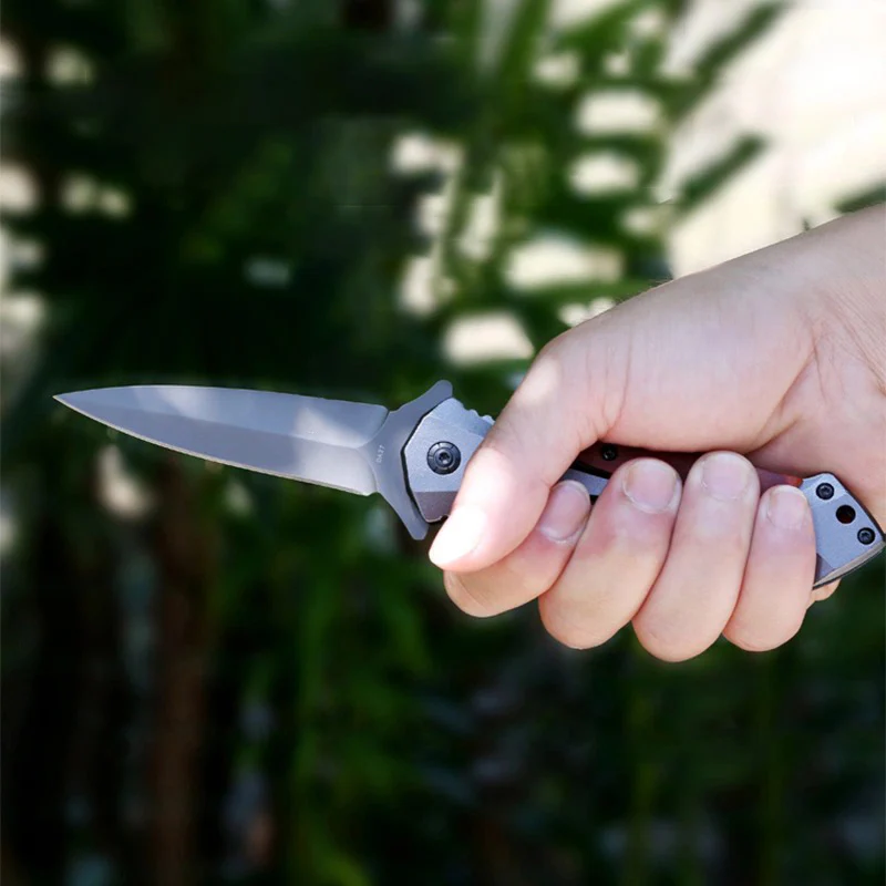BM Wooden Handle Folding Knife Outdoor Camping Pocket Knives - Image 5