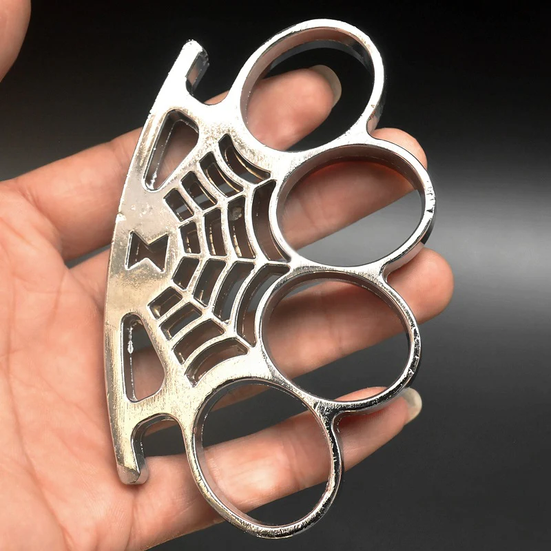 Cobweb Metal Brass Knuckle Duster Fitness Combat Training Self-defense Boxing Buckle Outdoor Boxing Broken Window - Image 2