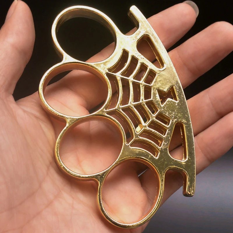 Cobweb Metal Brass Knuckle Duster Fitness Combat Training Self-defense Boxing Buckle Outdoor Boxing Broken Window - Image 3