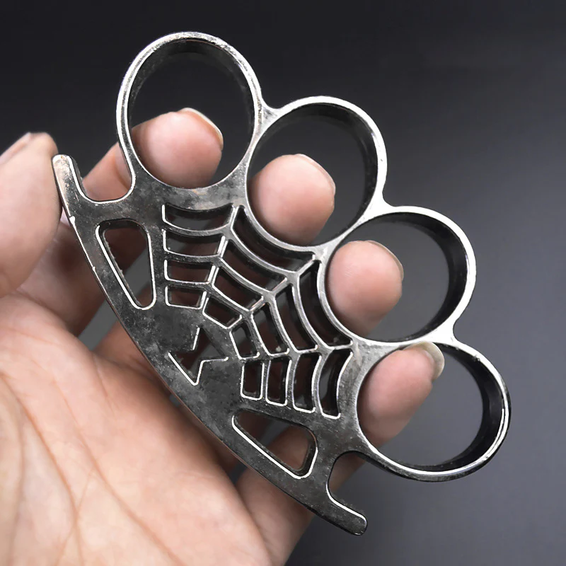 Cobweb Metal Brass Knuckle Duster Fitness Combat Training Self-defense Boxing Buckle Outdoor Boxing Broken Window - Image 7