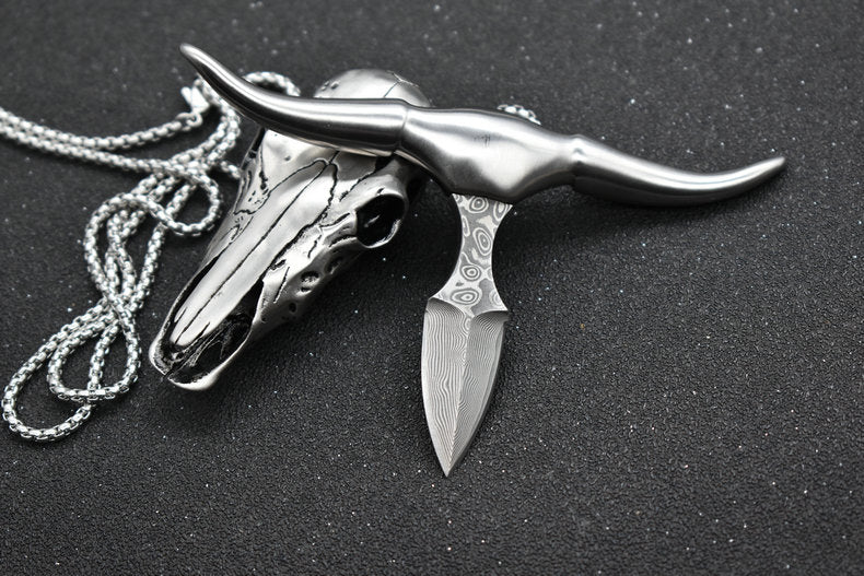 Damascus Steel Bullhead Hand Spikes Knife Outdoor Carrying Defense Fist Spikes EDC Tool - Image 3