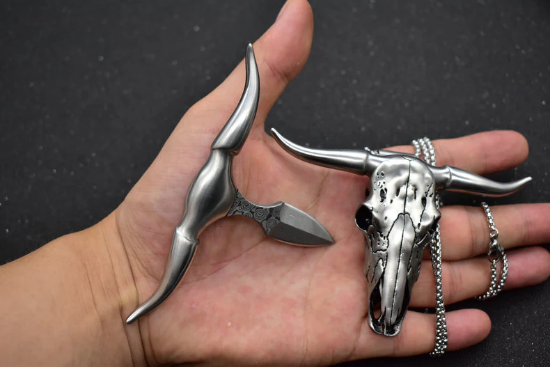 Damascus Steel Bullhead Hand Spikes Knife Outdoor Carrying Defense Fist Spikes EDC Tool - Image 4