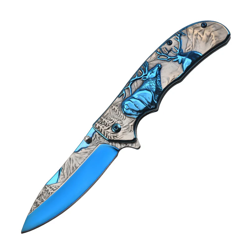 Embossed Deer Handle Folding Knife Outdoor Defense Pocket Knives - Image 10