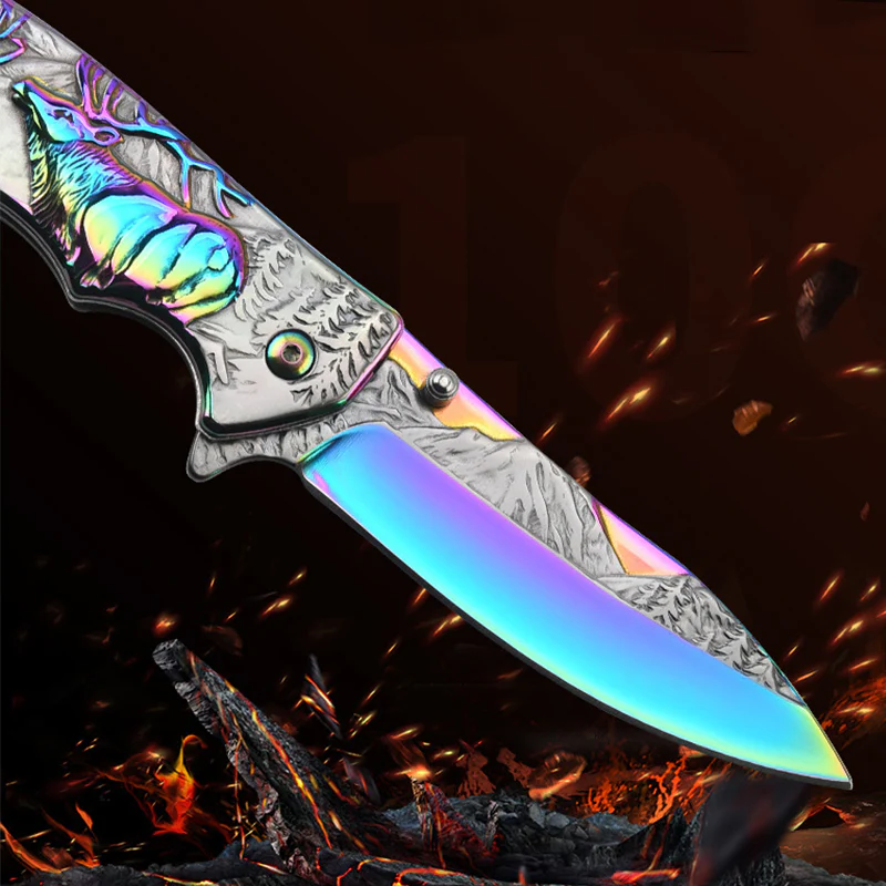 Embossed Deer Handle Folding Knife Outdoor Defense Pocket Knives - Image 7