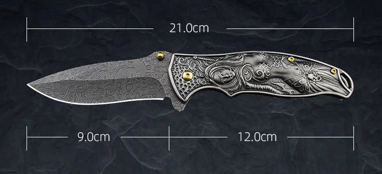 Female God of War-Embossed Handle Folding Knife Outdoor Camping Hunting Pocket EDC Tool - Image 8