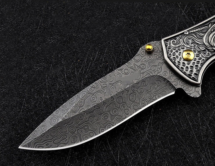 Female God of War-Embossed Handle Folding Knife Outdoor Camping Hunting Pocket EDC Tool - Image 9