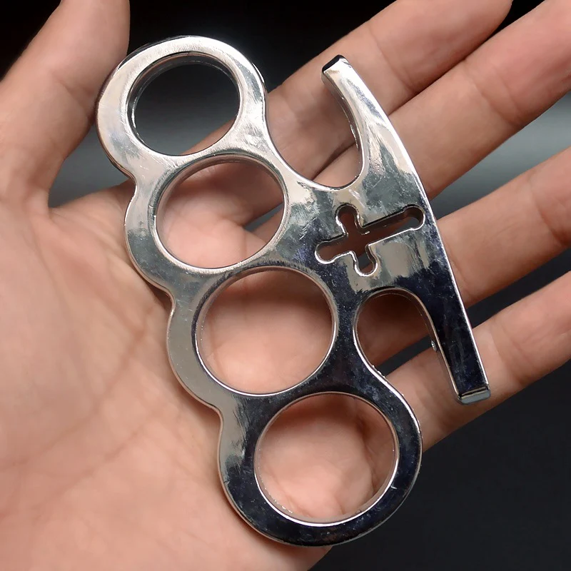 Brass Knuckles Duster Four-finger Ring Fist Buckle Cross Combat Outdoor Defense Four-finger Boxing Glove Hand Buckle EDC Pocket Tool - Image 3
