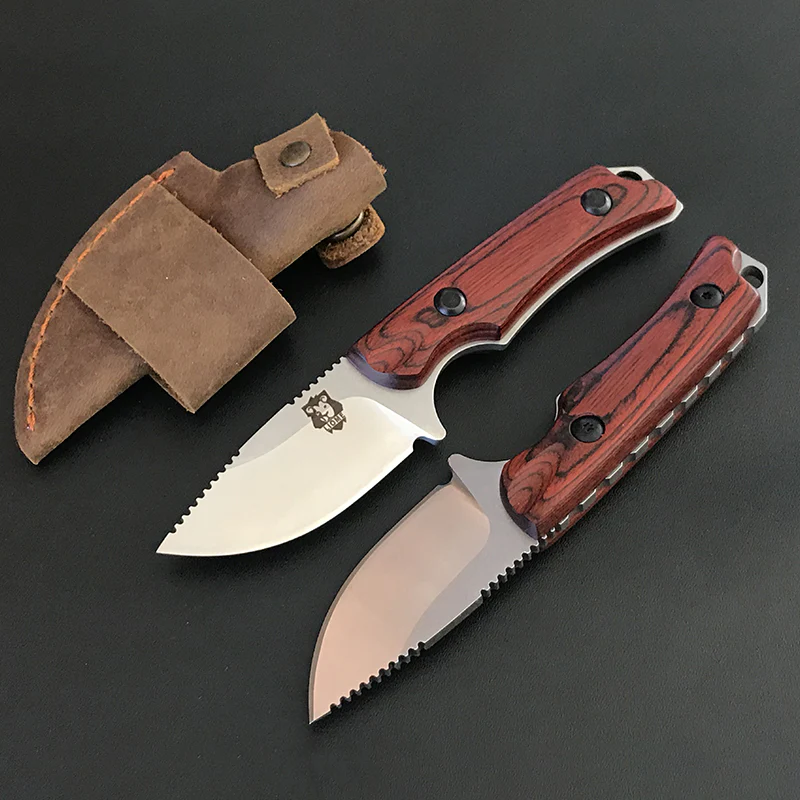 Liome 15017 Fixed Blade Knife Wooden Handle Camping Tactical Fishing Hunting Straight Knives Pocket EDC Security Defense Tool - Image 4