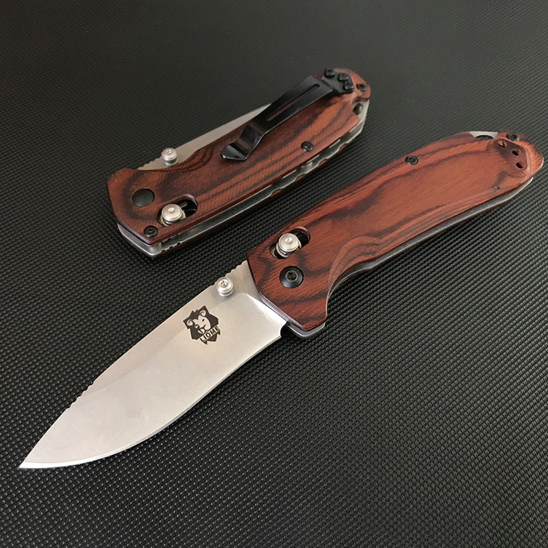 Liome 15031 Tactical Folding Knife Wooden Handle Stone Wash Blade Outdoor Camping Survival Safe Life-saving Pocket Knives - Image 2