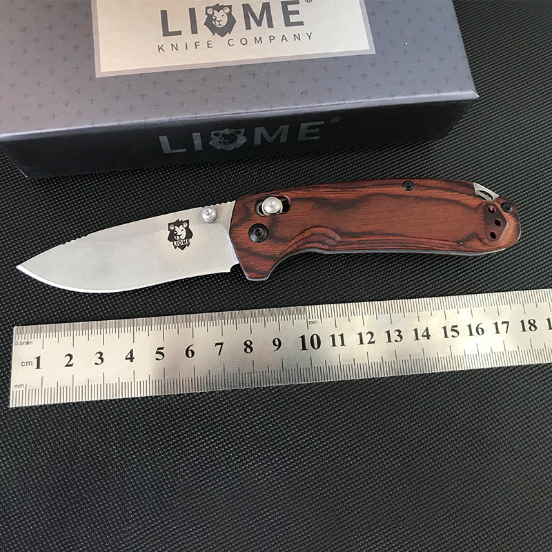 Liome 15031 Tactical Folding Knife Wooden Handle Stone Wash Blade Outdoor Camping Survival Safe Life-saving Pocket Knives - Image 4