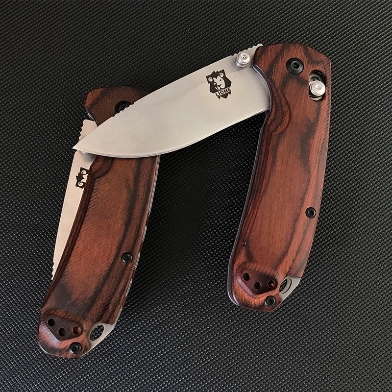 Liome 15031 Tactical Folding Knife Wooden Handle Stone Wash Blade Outdoor Camping Survival Safe Life-saving Pocket Knives - Image 6