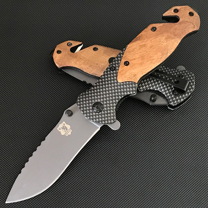 Liome X50 Pocket Knives Outdoor Multifunctional Tactical Folding Knife Wooden Handle Camping Survival Safe Life-saving EDC Tool - Image 2