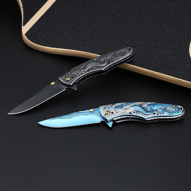 Mermaid-Embossed Handle Folding Knife Outdoor Camping Hunting Pocket EDC Tool - Image 2