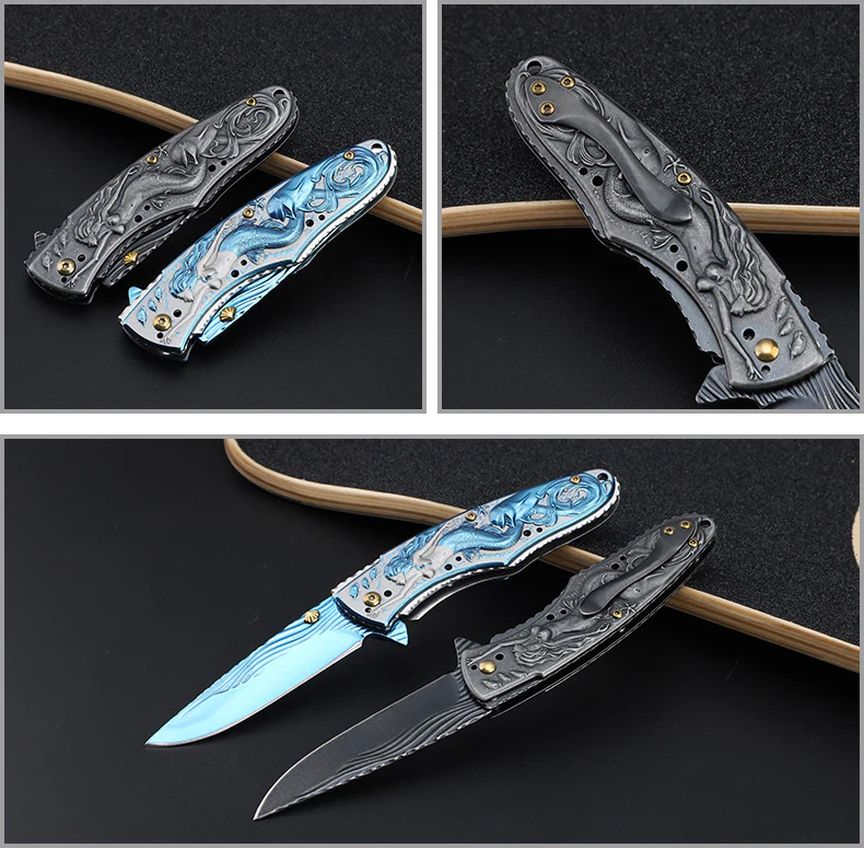 Mermaid-Embossed Handle Folding Knife Outdoor Camping Hunting Pocket EDC Tool - Image 4