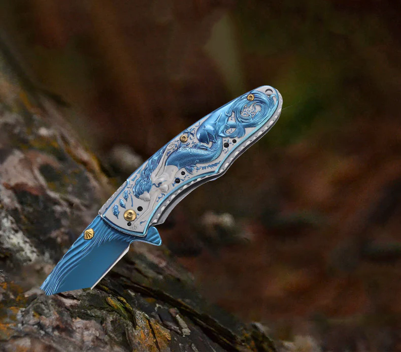 Mermaid-Embossed Handle Folding Knife Outdoor Camping Hunting Pocket EDC Tool - Image 5