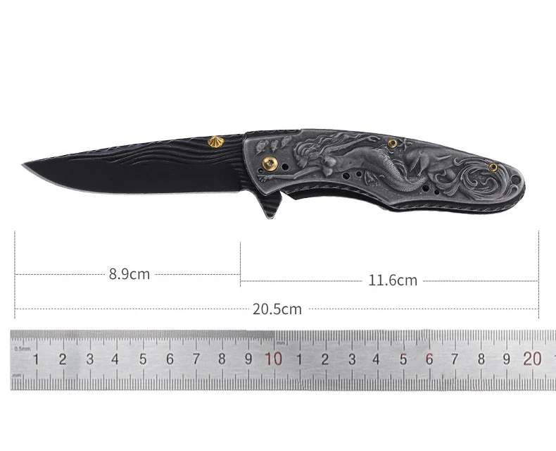 Mermaid-Embossed Handle Folding Knife Outdoor Camping Hunting Pocket EDC Tool - Image 7