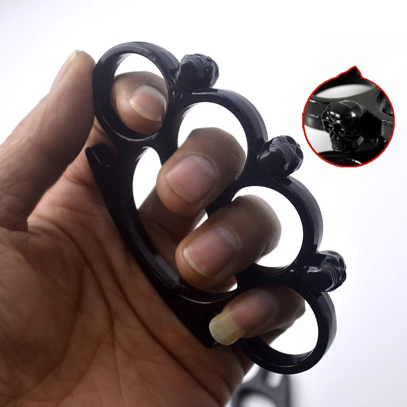Metal Brass Knuckle Duster Skull Style Four-finger Boxing Sleeve Outdoor Camping Safety Orientation Pocket EDC Tool - Image 2