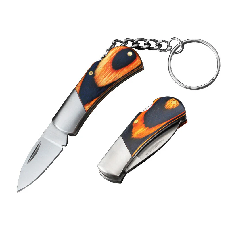 Mini Folding Knife Keychain Wooden Handle Pocket Knives - Image 11