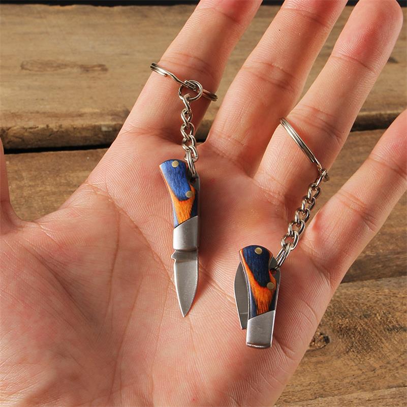 Mini Folding Knife Keychain Wooden Handle Pocket Knives - Image 2