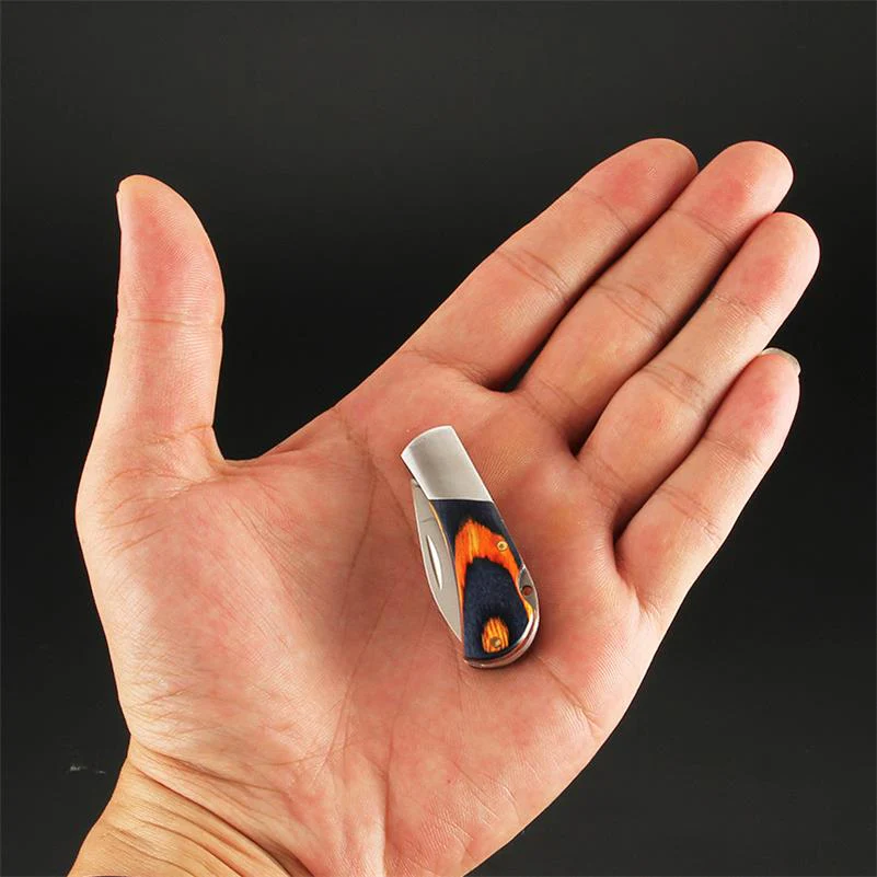 Mini Folding Knife Keychain Wooden Handle Pocket Knives - Image 3