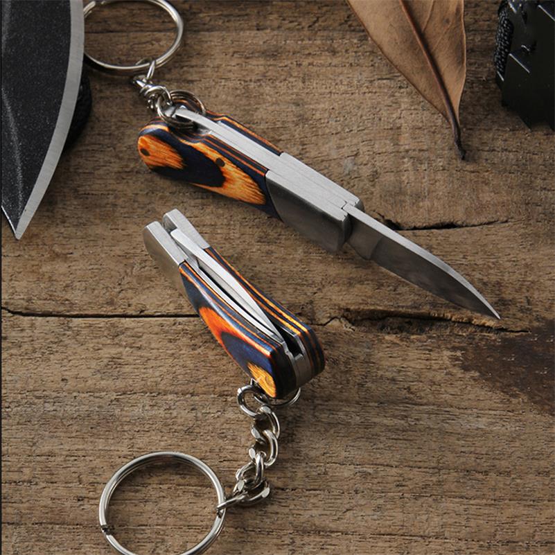 Mini Folding Knife Keychain Wooden Handle Pocket Knives - Image 4