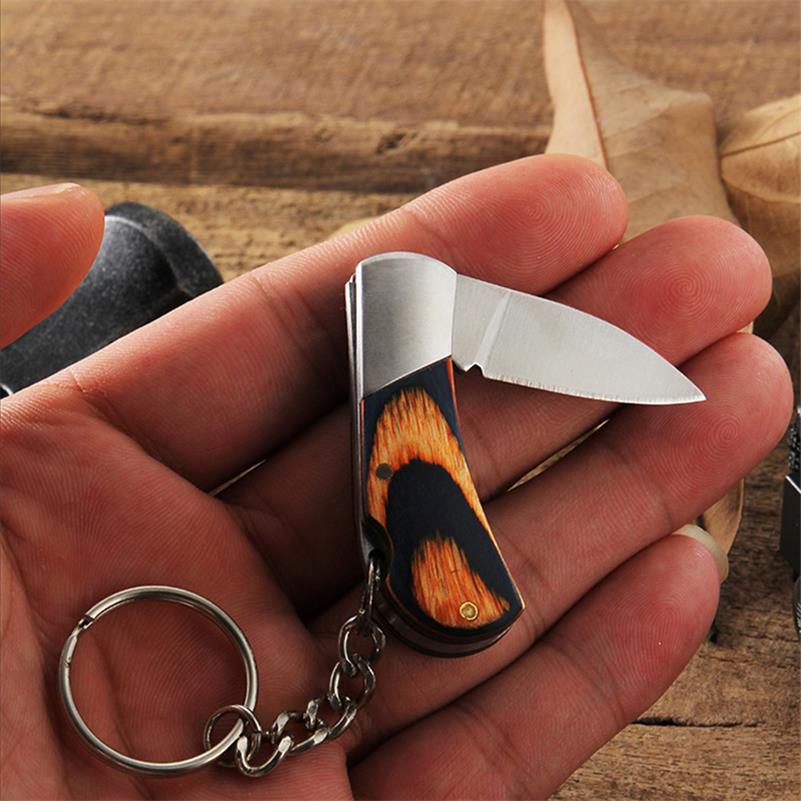 Mini Folding Knife Keychain Wooden Handle Pocket Knives - Image 8