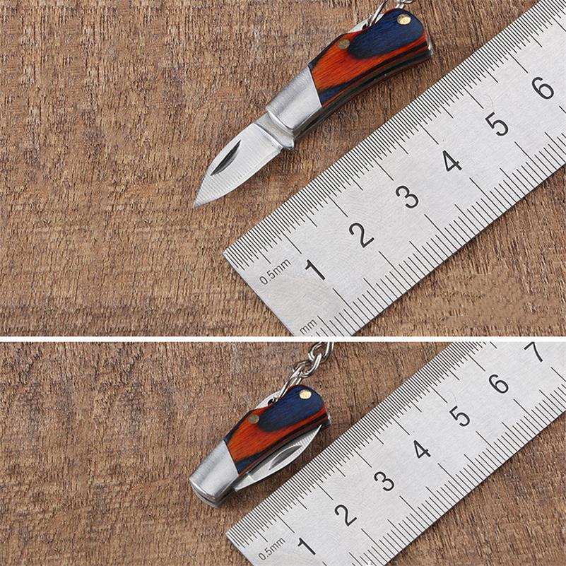 Mini Folding Knife Keychain Wooden Handle Pocket Knives - Image 9