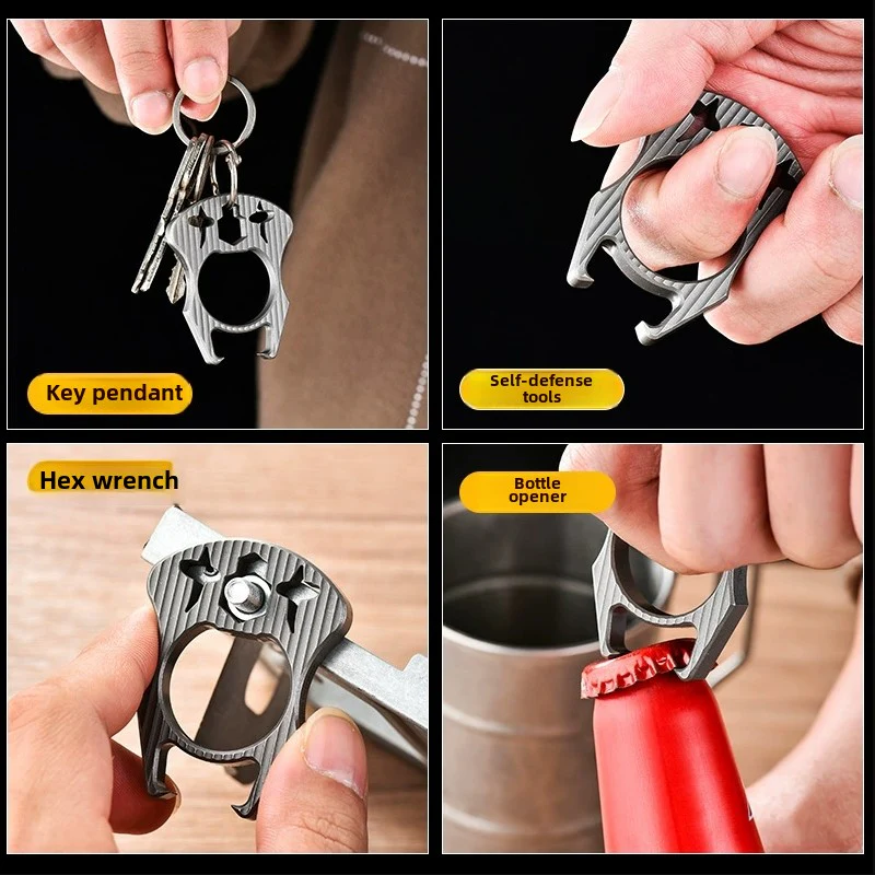 Mini Multifunctional Titanium Knuckle Duster Bottle Opening EDC Tool - Image 3