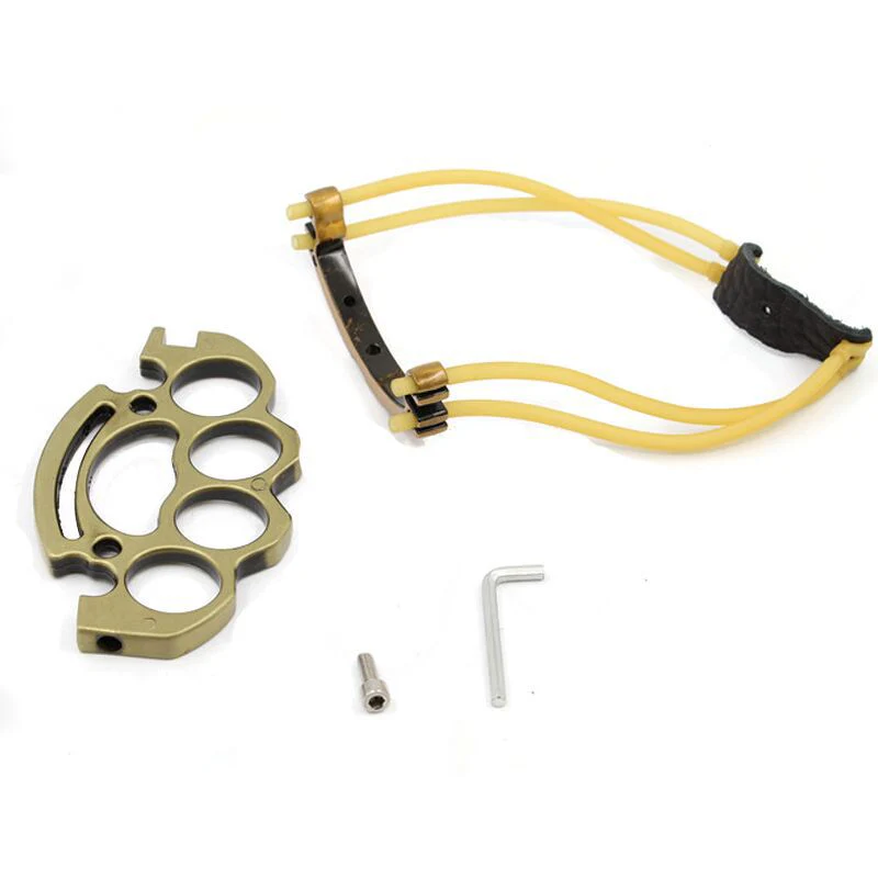 Multi-function Knuckle Duster Slingshot Four-finger Boxing Leather Slingshot Detachable Self-defense Tool - Image 3