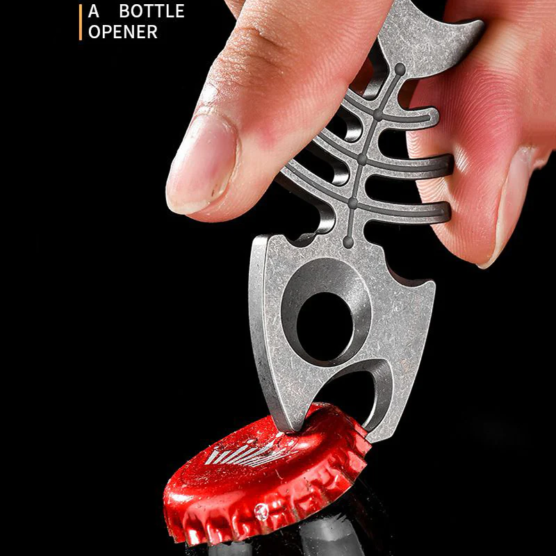 Multifunctional Fishbone Bottle Opener Titanium Self Defense EDC Tool - Image 4