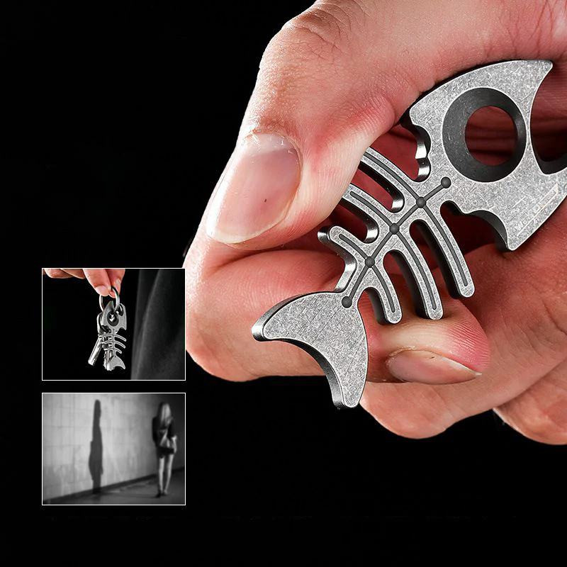 Multifunctional Fishbone Bottle Opener Titanium Self Defense EDC Tool - Image 5