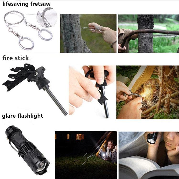 Multifunctional Self-defense SOS Wilderness Survival Kit Outdoor Waterproof Case Tactical Knife EDC Tool - Image 5