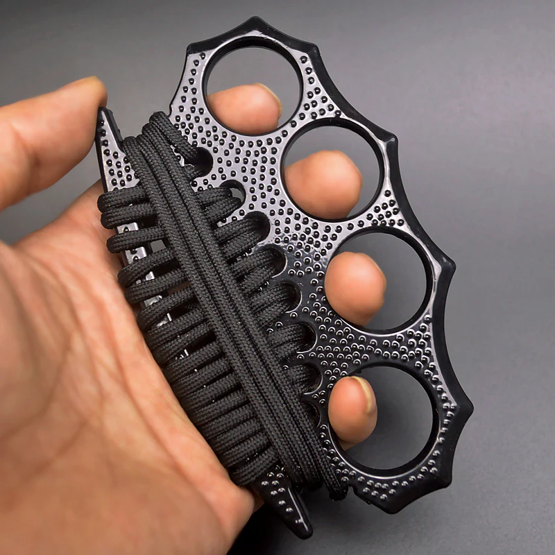 Outdoor self-defense metal brass knuckles duster four-finger hand buckle fitness training boxing finger buckle knuckle fist buckle defense broken window protective gear - Image 6