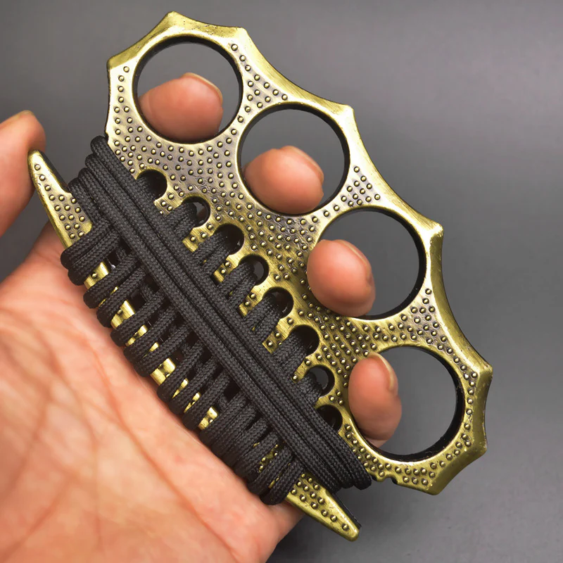 Outdoor self-defense metal brass knuckles duster four-finger hand buckle fitness training boxing finger buckle knuckle fist buckle defense broken window protective gear - Image 7