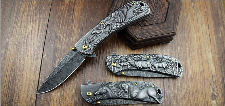 Sheep Eagle Horse-Embossed Handle Folding Knife Outdoor Camping Hunting Pocket EDC Tool - Image 10