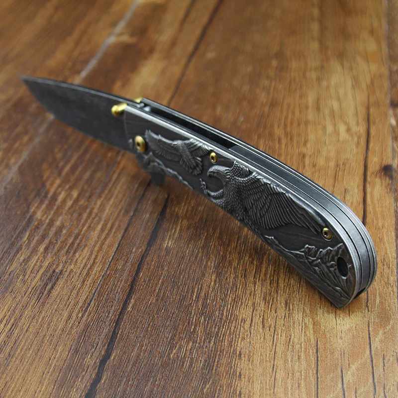 Sheep Eagle Horse-Embossed Handle Folding Knife Outdoor Camping Hunting Pocket EDC Tool - Image 2