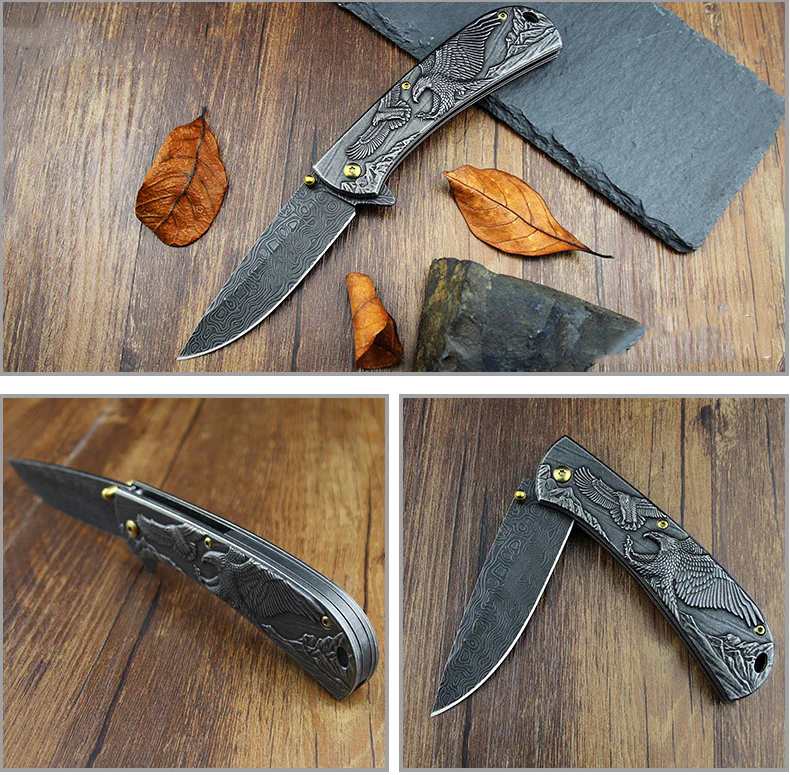 Sheep Eagle Horse-Embossed Handle Folding Knife Outdoor Camping Hunting Pocket EDC Tool - Image 7