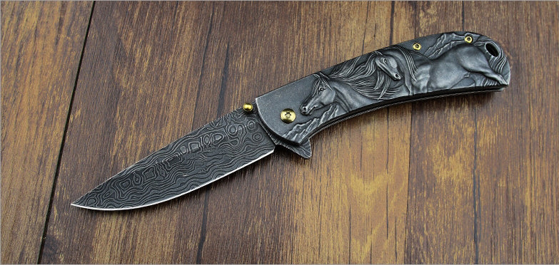 Sheep Eagle Horse-Embossed Handle Folding Knife Outdoor Camping Hunting Pocket EDC Tool - Image 8