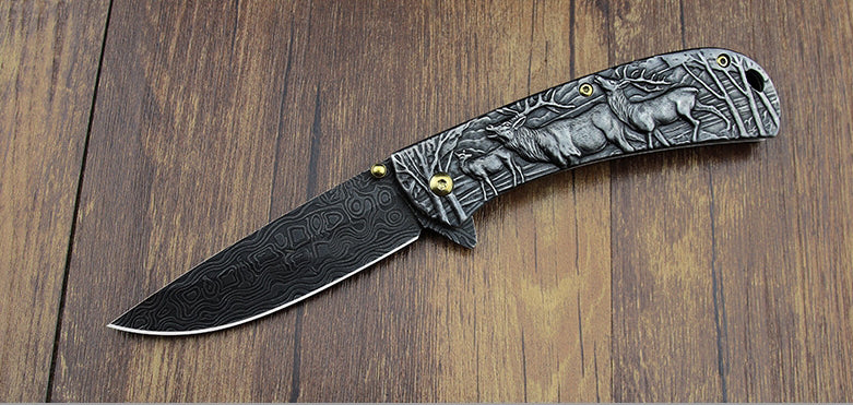 Sheep Eagle Horse-Embossed Handle Folding Knife Outdoor Camping Hunting Pocket EDC Tool - Image 9