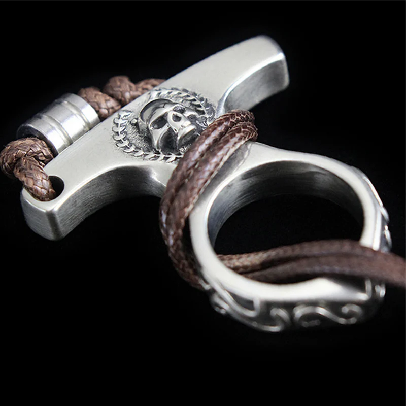 Solid Vintage Skull Brass Knuckle Duster Broken Window Defense EDC Tool - Image 3