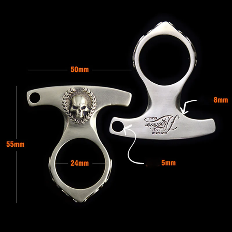 Solid Vintage Skull Brass Knuckle Duster Broken Window Defense EDC Tool - Image 5