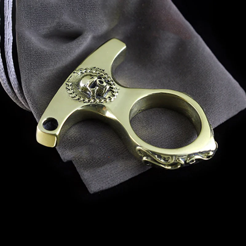 Solid Vintage Skull Brass Knuckle Duster Broken Window Defense EDC Tool - Image 6
