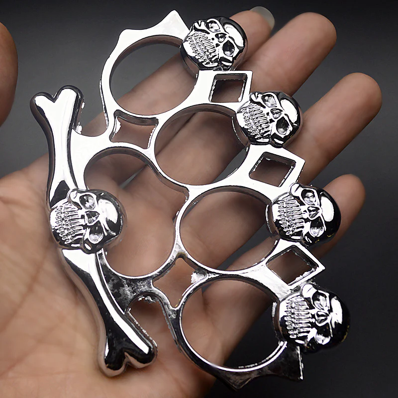 Strong Metal Brass Knuckle Duster Skull Style Four Finger Tiger Outdoor Camping Safety Defense Pocket  EDC Tool - Image 3